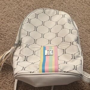 White Backpack with Pastel Stripes